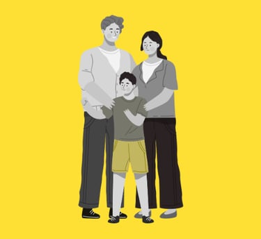 Dessin d'un père et d'une mère avec leur adolescent