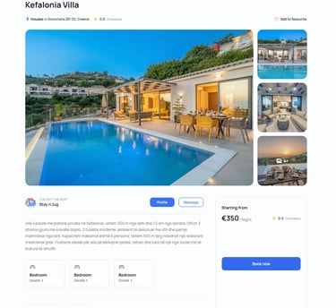 Stay n’Jug listing interface showing details of a vacation apartment