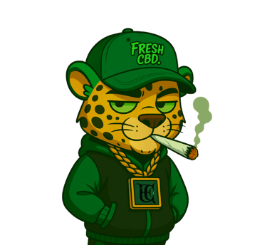 : Leopardo Fresh CBD con gorra y cigarro estilo relajado