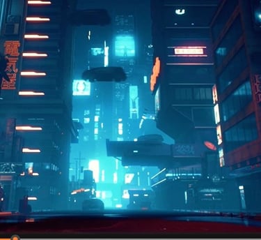 a city street scene with a car driving down the street