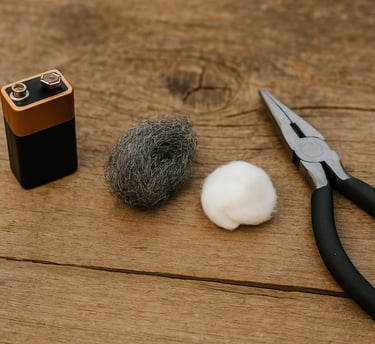 Steel wool cotton ball battery and pliers for fire starting method
