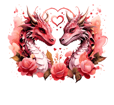 a dragon and a dragon in a heart shaped frame