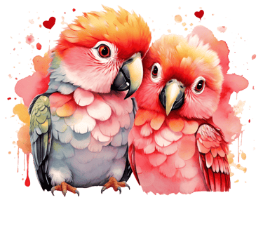 two parrots sitting on a black background