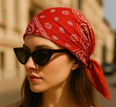 young woman wearing a bandana on her head like a pirate style