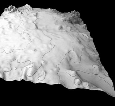 Modello Digitale del Terreno (DTM) e curve di livello (contour), rappresentante la morfologia del terreno