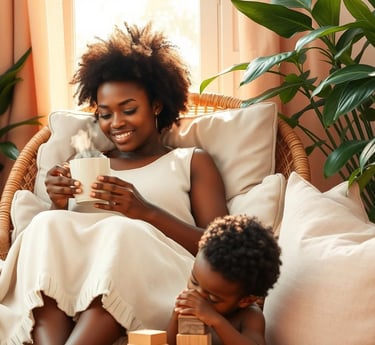 Maman sereine prenant 10 minutes pour respirer et méditer au réveil