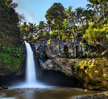 Scenic waterfall in Ubud, Bali — a source of inspiration Vision Immo Bali’s tropical villa design