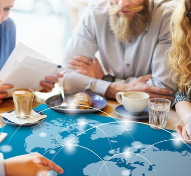 business discussions around a map