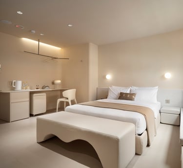 樂爾公寓 LORE Hotel 有窗附浴缸高級雙人房，擁有自然採光與圓角設計，展現無壓感生活美學