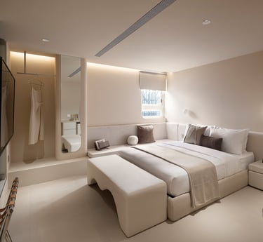 樂爾公寓 LORE Hotel 有窗雙人房，擁有自然採光與圓角設計，展現無壓感生活美學