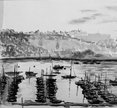 Original Ink and watercolour sketch by Mark D. Exon