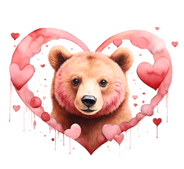 a bear bear in a heart shape with hearts