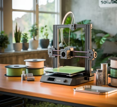 a desk with a printer and a printer machine