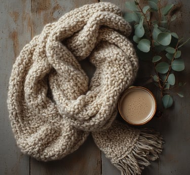 Cozy chunky infinity crochet scarf in cream wool