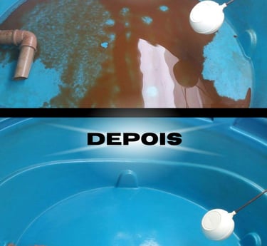 limpeza de caixa d'agua, com antes e depois
