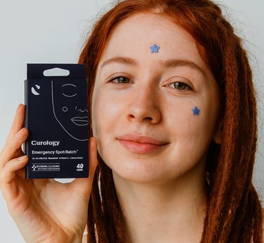 young woman with red dreadlocks holding a Curology Emergency Spot Pimple Patch