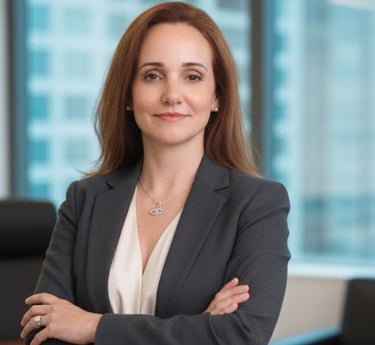 Psicanalista Cíntia Garcia em ambiente de consultório transmitindo autoridade e sigilo.