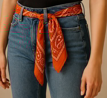 an orange bandana being used as a belt for jeans