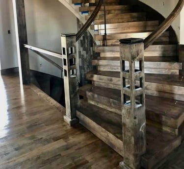 Custom stain and finish hardwood floor and stairs