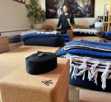 Bhakti House Yoga Studio with Props and Mats Laid Out