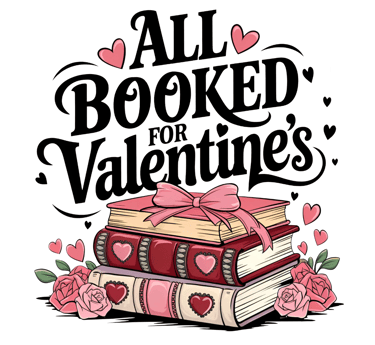 a stack of books with hearts and roses