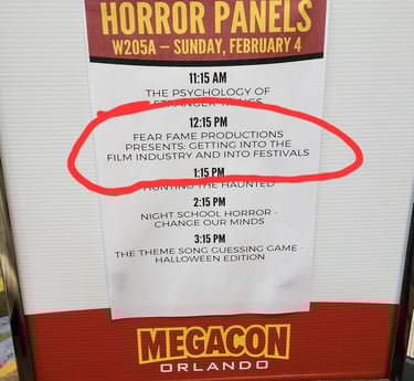 Fear Fame Arts Foundation educational panel on film industry access presented at MegaCon Orlando.