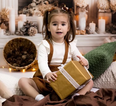 niña con regalo en escenario de navidad 