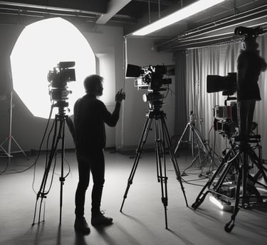 a man is taking a photo of a camera and a camera