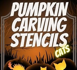 Book cover of “Pumpkin Carving Stencils: Cats” featuring silhouettes of Halloween-themed cat designs