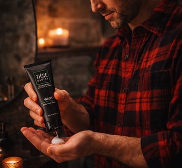 Man using Tiege Hanley Face Wash