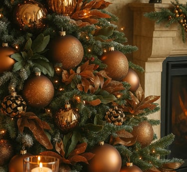 elegant christmas tree with gold decorations and garland
