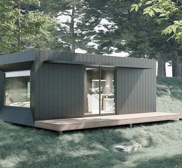 a small house with a deck and a deck