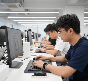 Peple working together in a modern Shenzhen workspace,