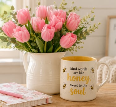 Flowers and Mug - Welcome Friends!
