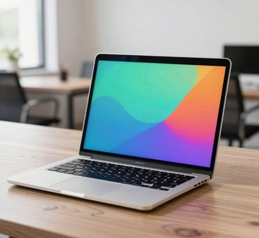 A team collaborating around a laptop, designing a modern business website interface.