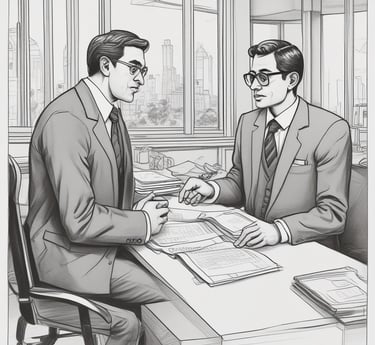 Photo of a consultant reviewing tender documents with a client in a bright office.