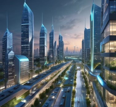 A vibrant collage of solar panels, wind turbines, and lush green landscapes representing renewable energy.