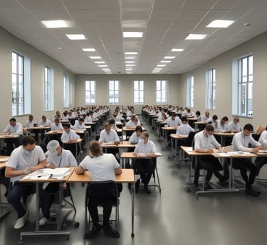 A focused student reviewing ophthalmology notes with a laptop open to exam preparation materials.