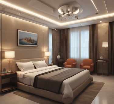 Cozy guest house exterior with warm lighting in Islamabad’s E 11 neighborhood at dusk.