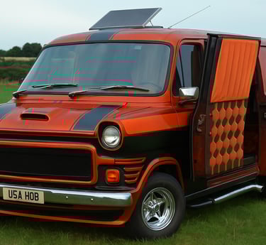 a classic van with a velvet panel on the inside