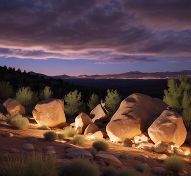 a rock formation in the desert with a sunset