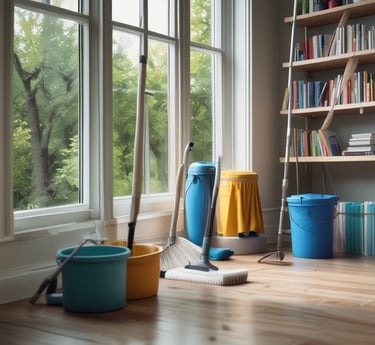 A dry cleaning shop named 'HLP Cleaners' is located on a dimly lit street. The store has a prominent sign above the entrance, and its windows are illuminated with a warm yellow light. A sign on the door lists services such as dry cleaning, laundry, and suede & leather cleaning. The building exterior is simple with a combination of dark tiles and light-colored upper walls. The entrance is flanked by two closed doors, likely of neighboring establishments.