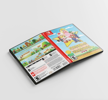 3D-rendered Nintendo Switch game case for 'Pixels versus Vectors, showing the front, back, & spine
