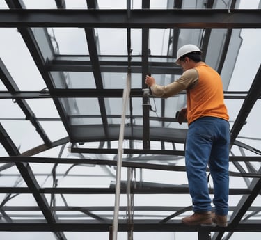 A corrugated metal roof with a rectangular section that is translucent or a different color, allowing light to pass through. The roof structure includes multiple lines and patterns in its design, with some areas appearing worn or weathered.