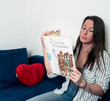 cassy with a book