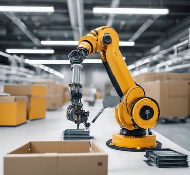 braço robótico industrial embalando uma caixa