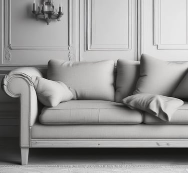 A modern studio workspace with computers displaying furniture animation on large screens.