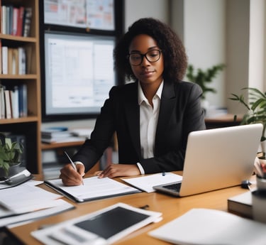person wearing suit reading business newspaper