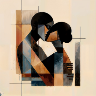 a painting of a man and woman kissing