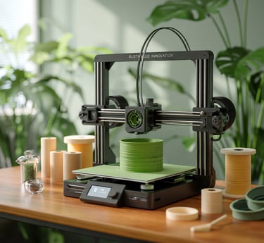 a 3d printer printer on a table with a green plant